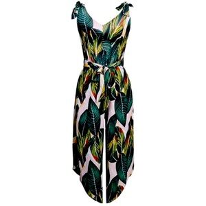 NWOT - Francesca Collection Belongsci Jumpsuit Large - Green Tropical Palm Print
